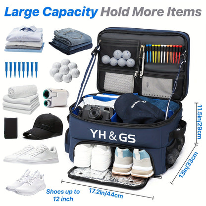 Oxford Fabric Golf Travel Bag Sturdy Double Layer Trunk Organizer with Zipper Closure Compact Golf Gear Storage Bag for Clothes Accessories Perfect Golf Lover Gift Blue