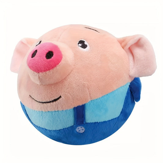 Dog Toy USB-Rechargeable Rolling Pig Plush Ball with Vibration, Swinging and Sound Effects in Two Colors