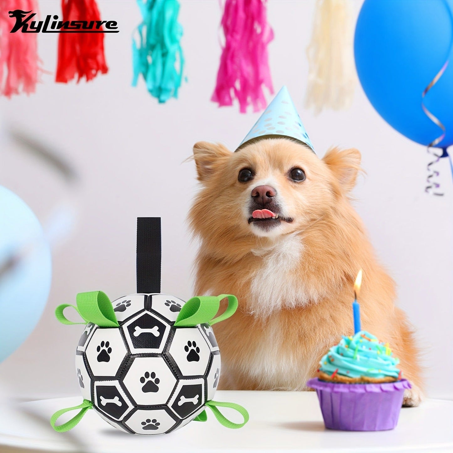 Dog Toy Soccer Ball with Grip Straps in 6 or 7.25-Inch Sizes for Tug, Fetch and Water Play