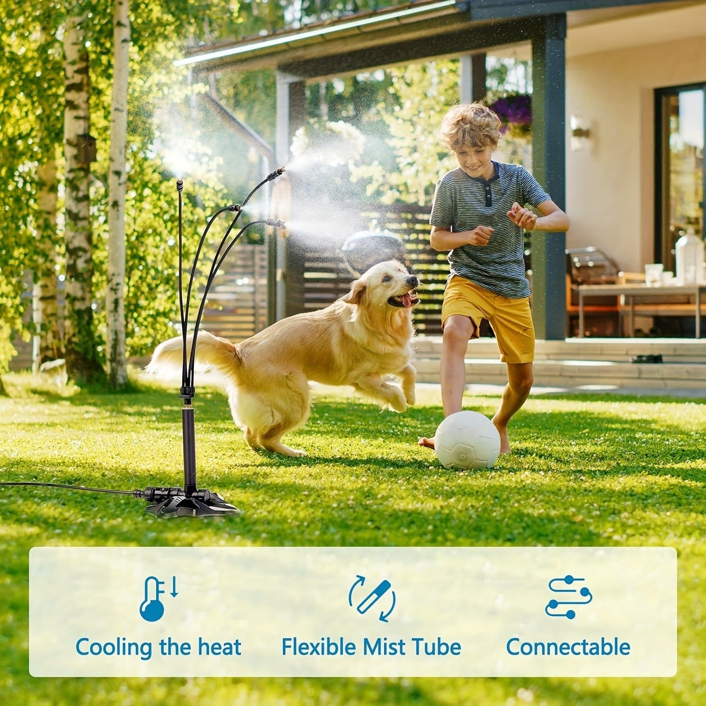 Outdoor Misting System Portable 26.5Ft Mist Cooling Kit with Adjustable Stand for Patio Garden BBQ