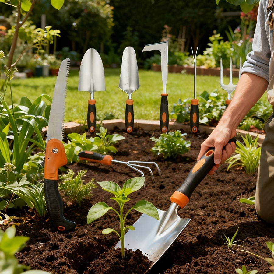 Garden Tool Set 10-Piece | Heavy Duty Stainless Steel Trowel Pruner Rake Weeder with Tote Bag | Ergonomic Non-Slip Grip Gardening Kit Gift for Women Men