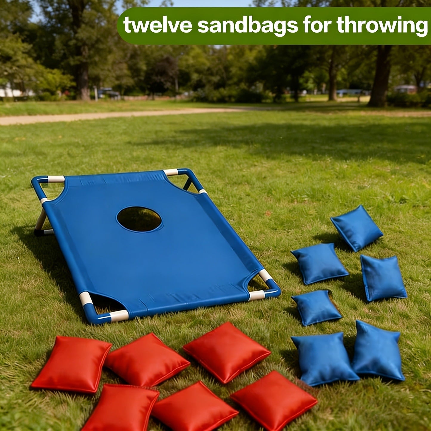 Portable Cornhole Game Set with 12 Bean Bags, Red & Blue Outdoor Toss Game Board for Backyard Camping Family Parties Holiday Gifts