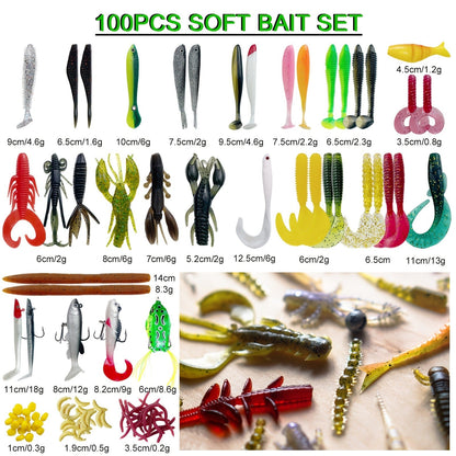 Fishing Lure Set 346-Piece Mixed Tackle Assortment with Hard Baits, Soft Baits, Hooks, Weights and Tiered Storage Box