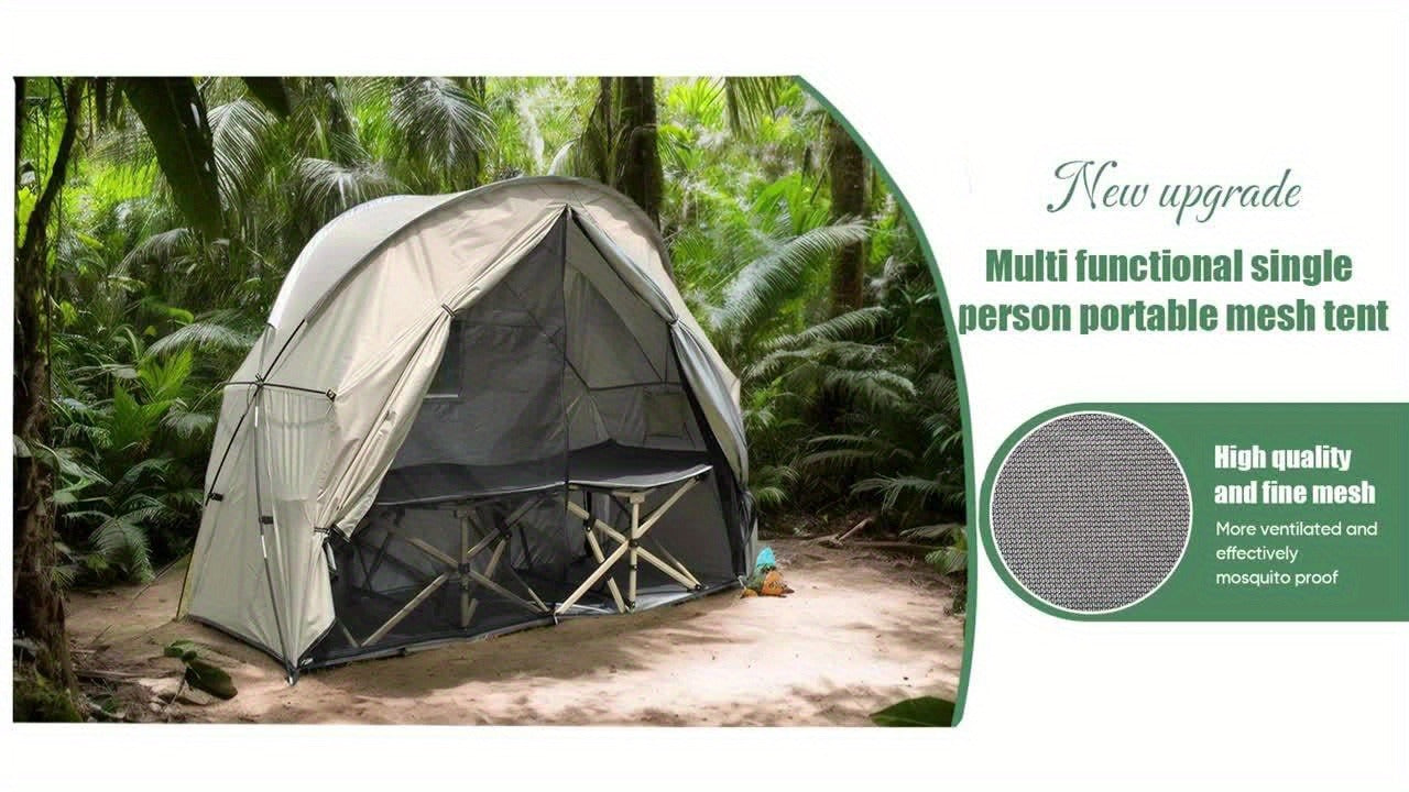 Camping Tent Single-Person Freestanding Bicycle Shelter with Mesh Panels, Polyester Body and Steel Poles