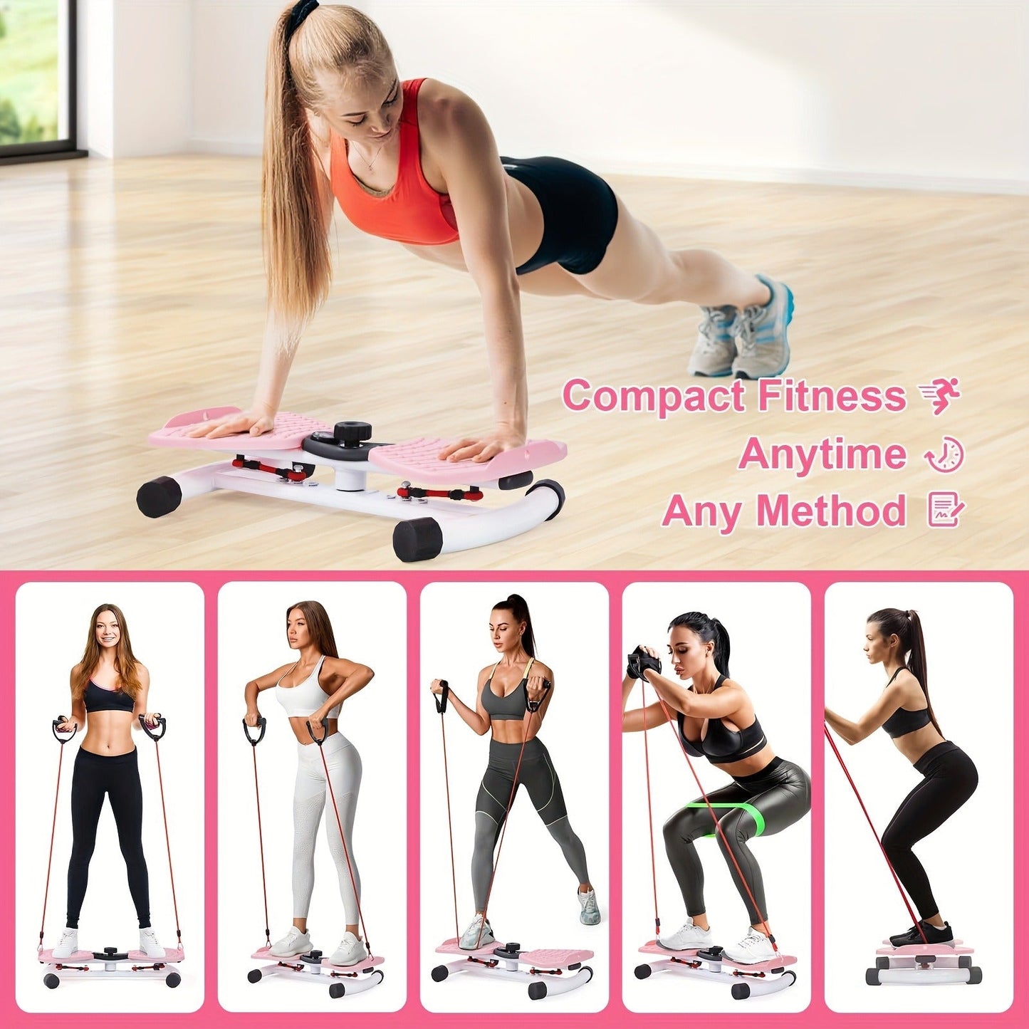 Fitness Equipment Waist Twist Stepper with Resistance Tubes, 360-Degree Pedal Motion and Three Options
