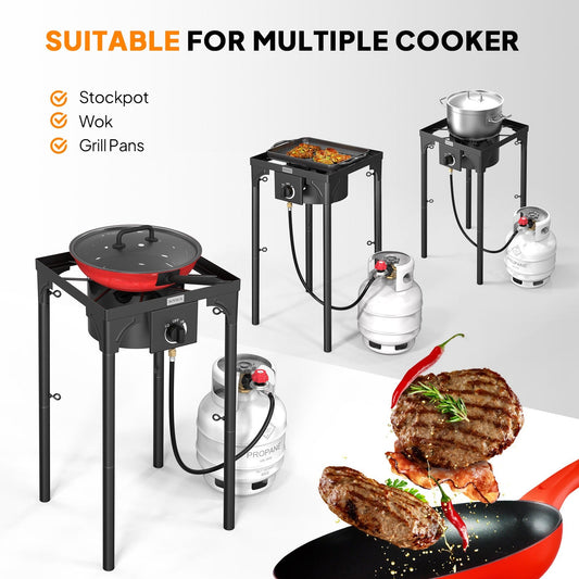 Outdoor Propane Burner Stove Cast Iron High Pressure Gas Cooker with Detachable Stand Legs