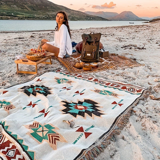 Bohemian Picnic Blanket Mat Outdoor Camping Waterproof Portable Knit Woven Picnic Mat for Beach Park Lawn