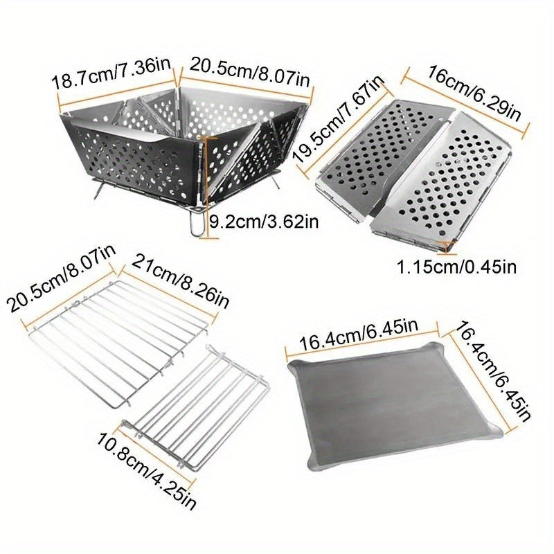 Wood Burning Camp Stove Portable Stainless Steel | Mini Folding Charcoal BBQ Grill | Lightweight Camping Wood Stove Burner | Outdoor Hiking Backpacking Accessory, 670g