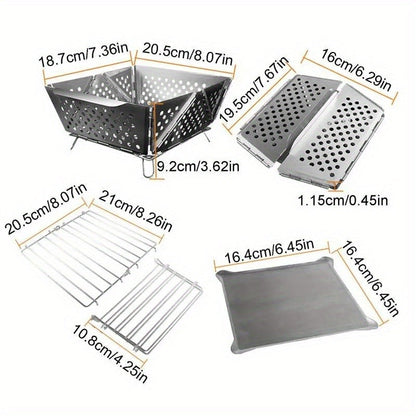 Wood Burning Camp Stove Portable Stainless Steel | Mini Folding Charcoal BBQ Grill | Lightweight Camping Wood Stove Burner | Outdoor Hiking Backpacking Accessory, 670g