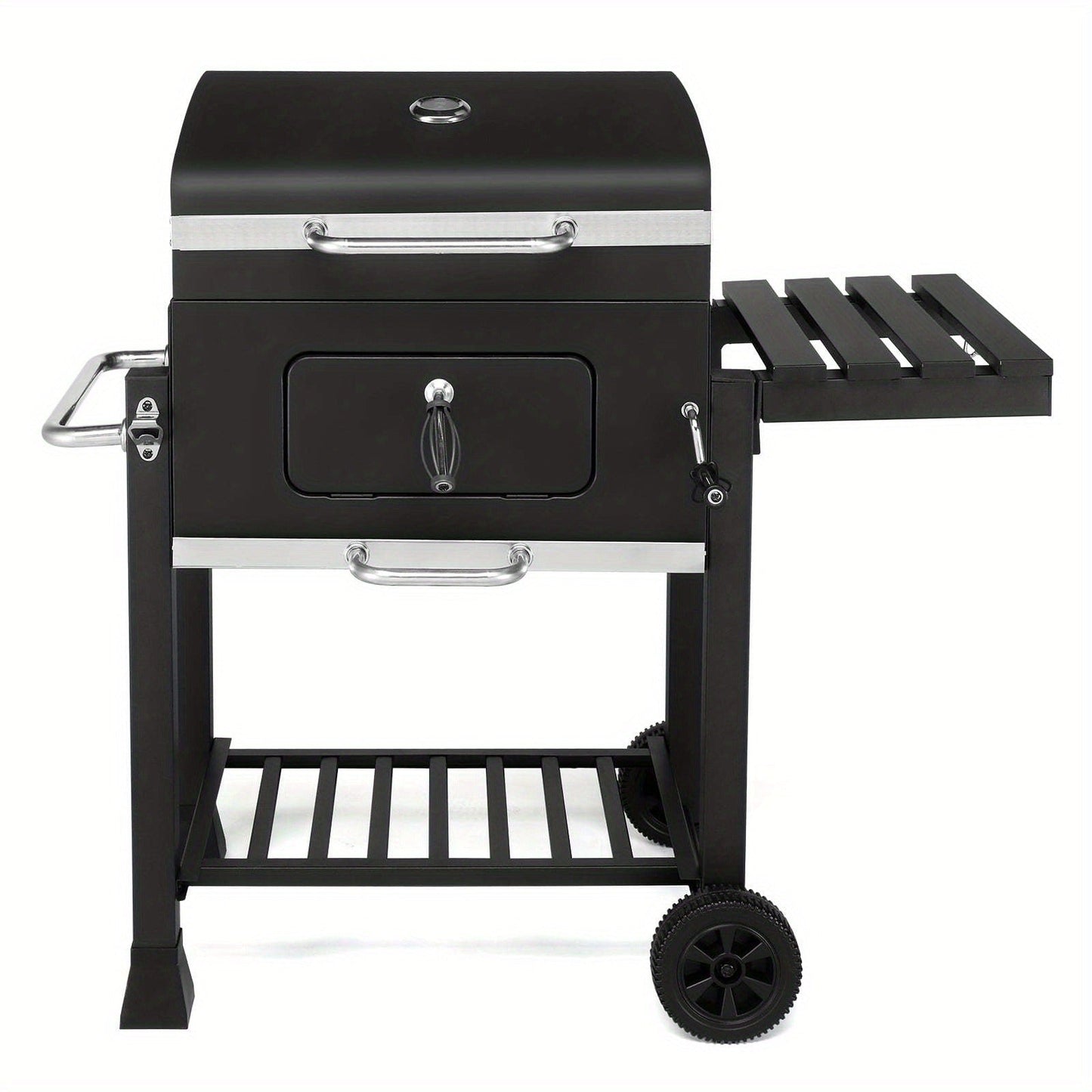 Large Charcoal Grill with Smoker, Height-Adjustable Charcoal Pan, Dual Air Dampers, Built-In Thermometer, Foldable Side Table & Wheels – Heavy-Duty Outdoor BBQ Grill for Patio & Backyard
