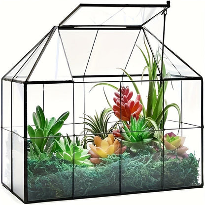 Geometric Glass Terrarium with Swing Lid 9.84x5.31x7.87 Inch Victorian Wardian Case for Succulents Cactus Air Plants Ferns Indoor Desktop Decor Black
