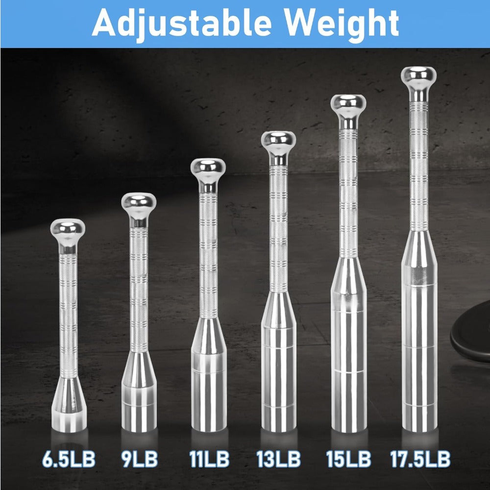 Fitness Equipment Adjustable Steel Club Set in Six Weights from 6.5 to 17.5 lb with Knurled Handles
