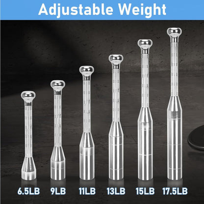 Fitness Equipment Adjustable Steel Club Set in Six Weights from 6.5 to 17.5 lb with Knurled Handles