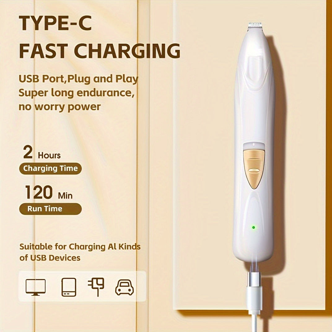 LED Paw Trimmer, Slim USB-Rechargeable Electric Clipper with 1mm Cutter Head for Dogs and Cats