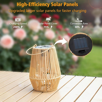 Solar Outdoor Lights Bohemian Bamboo Hanging Lanterns, Warm White, 1/2/4 Piece Sets for Patio Decor