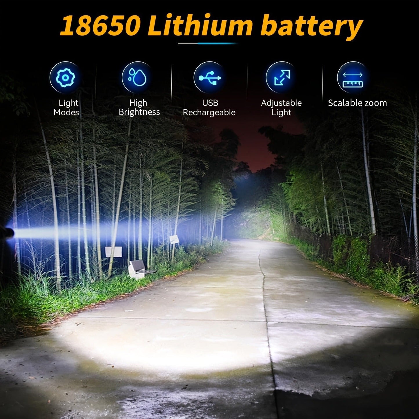 Flashlight 4500-Lumen Zoomable Fresnel Lens Torch with 21700 Battery in Golden or Red Upgrade Editions