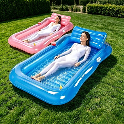 Pool Float Tanning Lounger, 74.8 x 45.2 Inches with Sprinkler Rim, Pillow, Cup Holder and Repair Patches