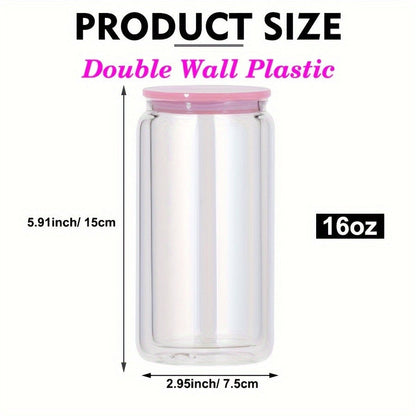 Snow Globe Tumbler Drinkware Bulk Set, 16oz Double-Wall Plastic Cups with Lids, Straws and Pre-Drilled Holes
