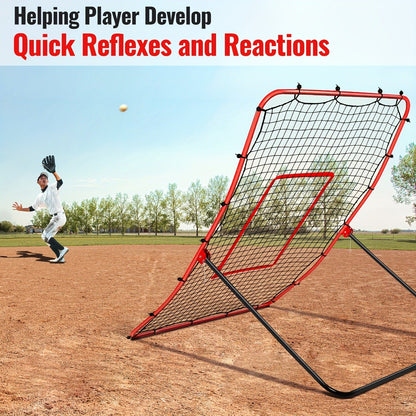 Adjustable Baseball Pitchback Rebounder Net with Red Target, 48 x 68 Inch Frame and Five Angles