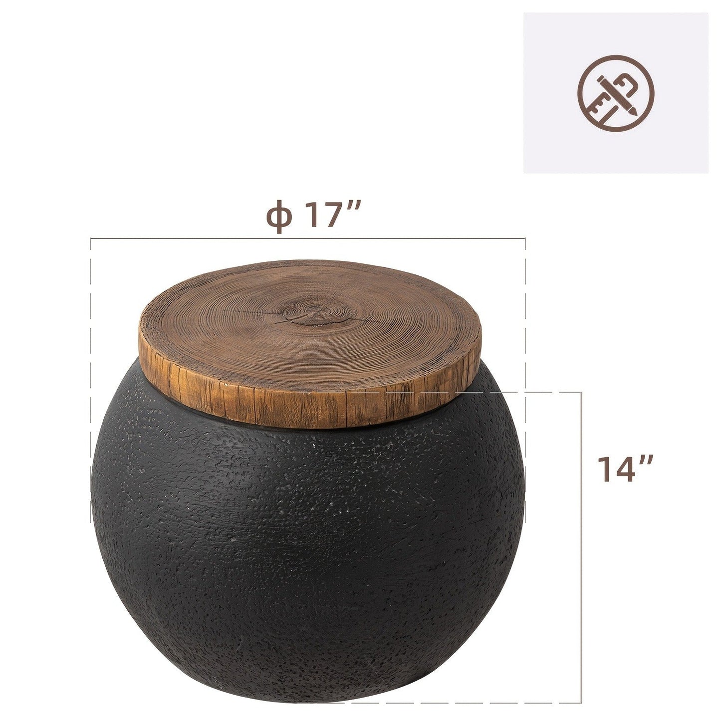 Outdoor Side Table 17-Inch Concrete Design with Wood-Look Finish in Black, Hourglass or Small Options