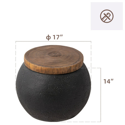 Outdoor Side Table 17-Inch Concrete Design with Wood-Look Finish in Black, Hourglass or Small Options