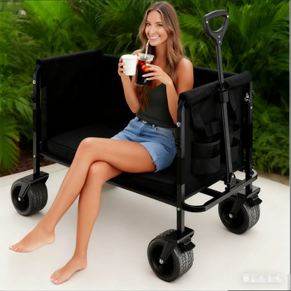 Foldable Utility Wagon Cart 550 lbs – Heavy Duty Collapsible Outdoor Cart with Bench Seat & All-Terrain Wheels