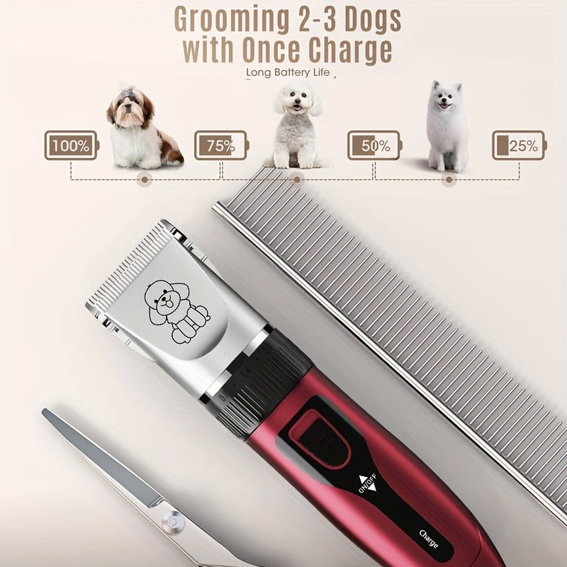 Pet Hair Clipper, USB-Rechargeable Cordless Trimmer with Adjustable Comb and Four Package Options