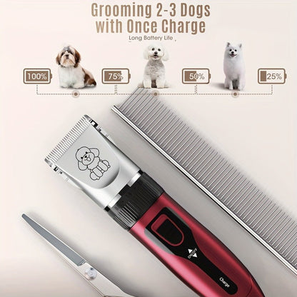 Pet Hair Clipper, USB-Rechargeable Cordless Trimmer with Adjustable Comb and Four Package Options
