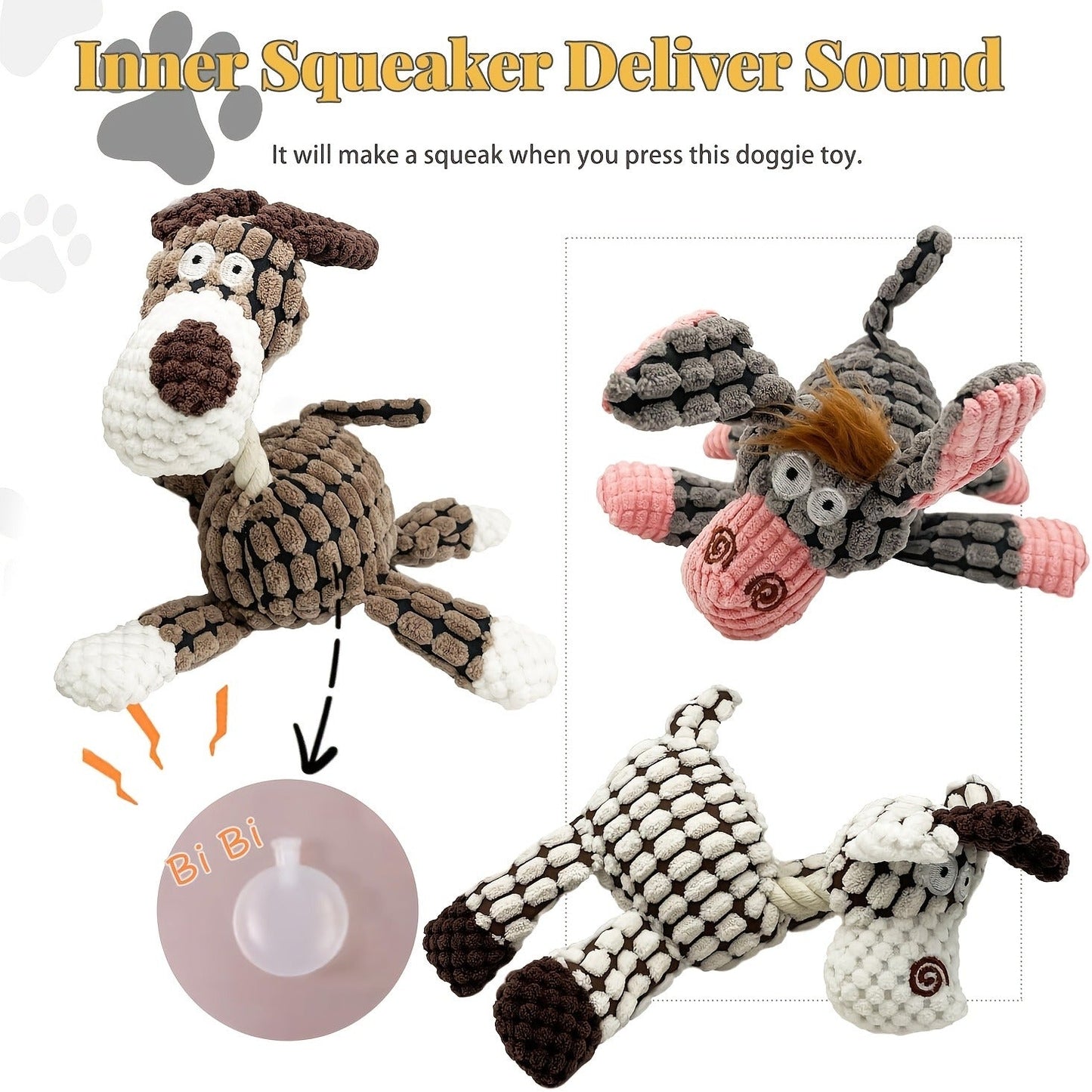Dog Toy Plush Rope Animal-Print Squeaker Set with Random 6, 8 or 10-Piece Options and No Batteries