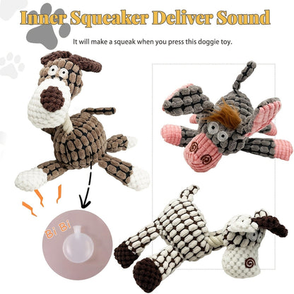 Dog Toy Plush Rope Animal-Print Squeaker Set with Random 6, 8 or 10-Piece Options and No Batteries