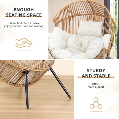 Egg Chair Outdoor Wicker PE Rattan Oversized Patio Lounge Chair with Cushion Rocking Egg Chair for Backyard Balcony Garden Beige Black Black/Rattan
