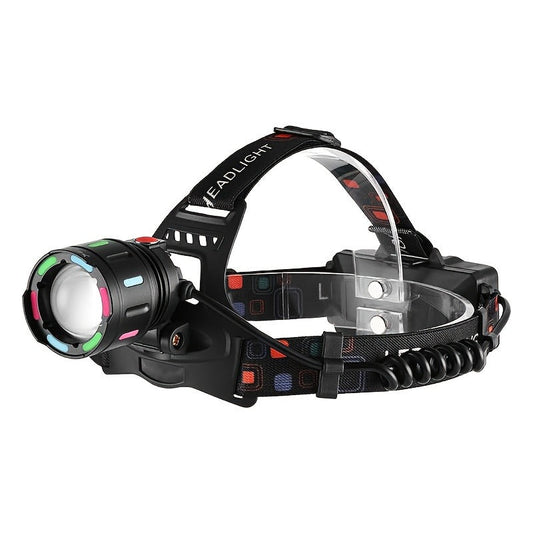 Zoomable LED Headlamp Rechargeable – Adjustable Focal Length, 90° Tilt, Warning Taillight, 4 Modes, Durable Head Torch for Camping, Hiking, Repair Work & Emergency Use
