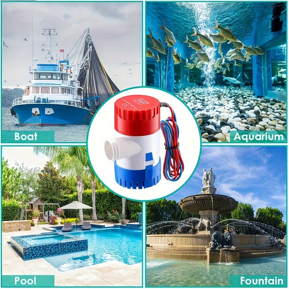 12V 1100GPH-Label Submersible Bilge Pump with Cylindrical Strainer and Side Outlet for Boat or RV Drainage