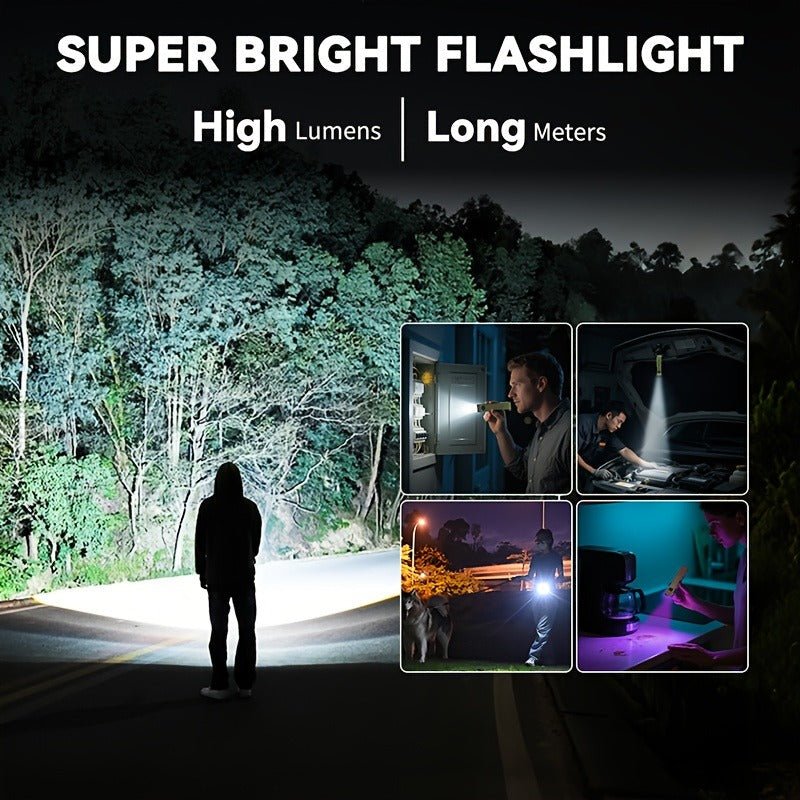 Flashlight Magnetic Aluminum EDC Light with Nine Modes, UV and COB Side Lights, 1500mAh Battery and Display