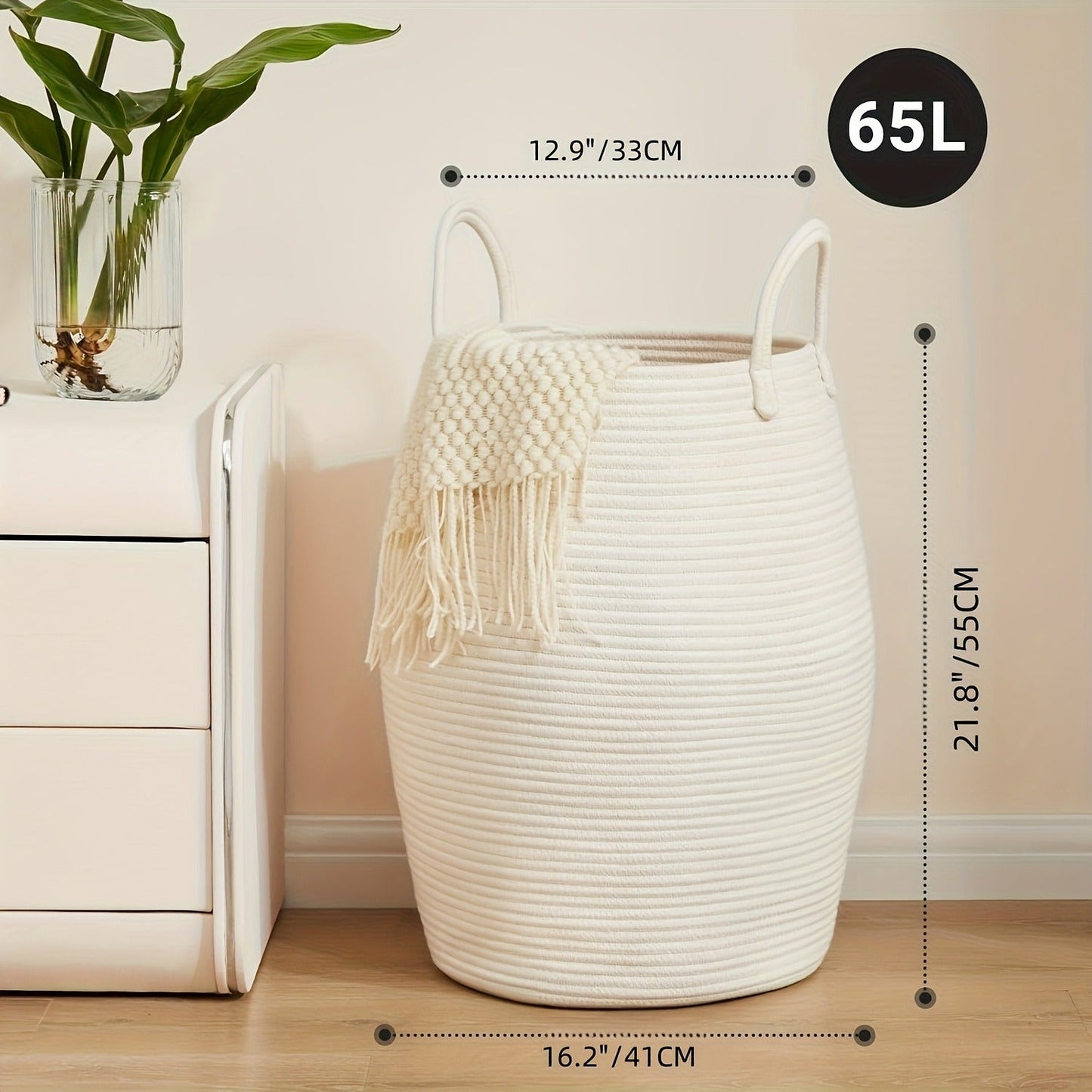 Foldable 65 L Oval Laundry Hamper with Long Carry Handles and Tassel Accent in Three Colors