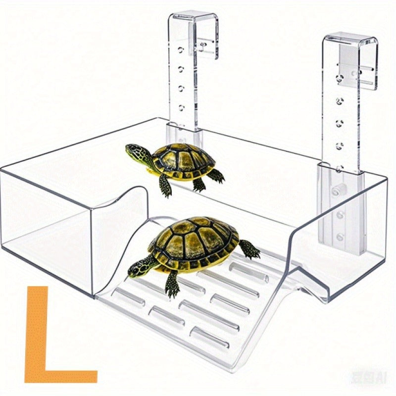 Turtle Basking Platform Acrylic Floating Island – Adjustable Height Climbing Dock with Integrated Ladder | Transparent Perforated Design, Non-Toxic, S/M/L Sizes for Aquatic Turtles & Reptiles