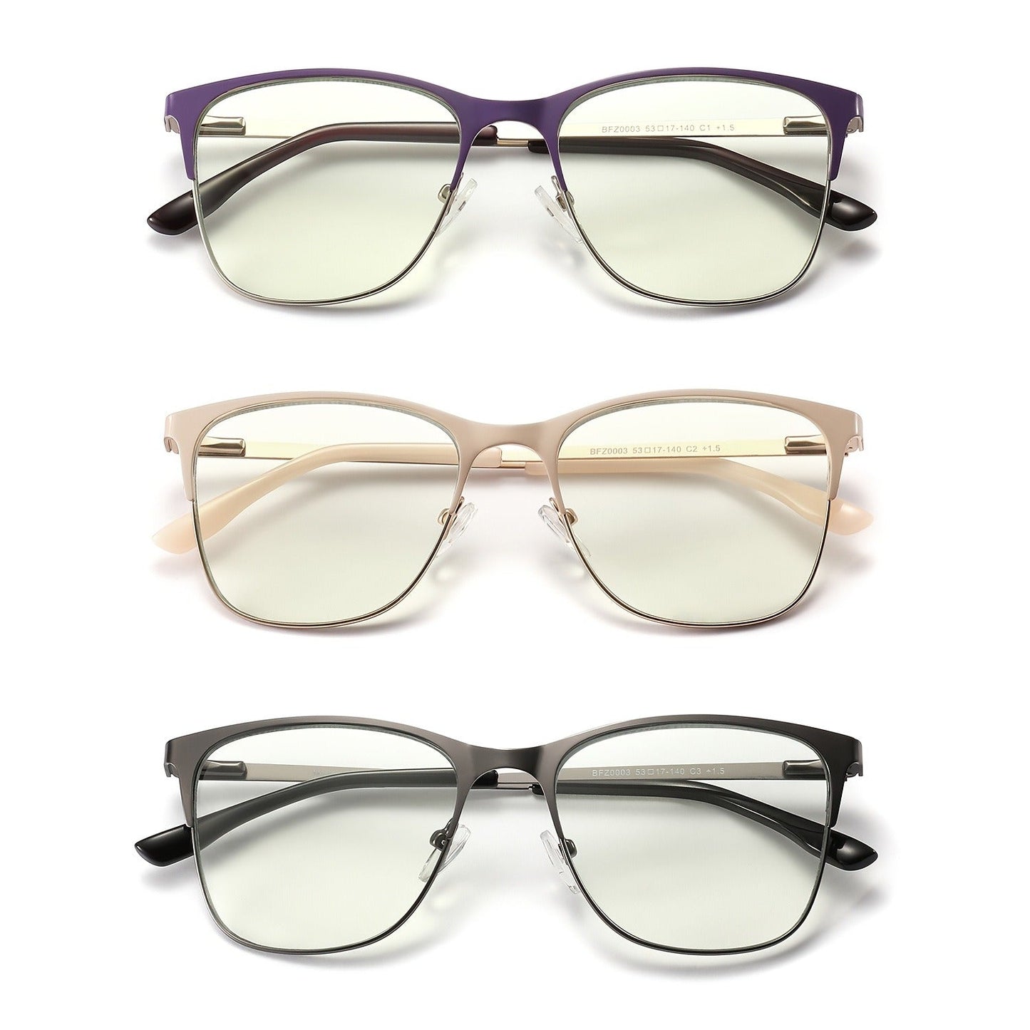 Anti Blue Light Reading Glasses 3 Pack Metal Frame Rectangular Readers – Polycarbonate Lenses, Spring Hinges, Unisex Men Women Mixed Colors, Multiple Magnification Strengths for Reading and Screen Use
