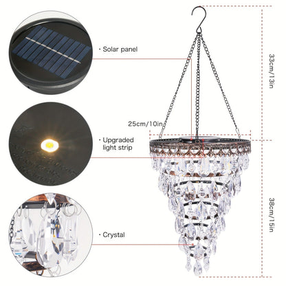 Solar Outdoor Lights 54-LED Hanging Crystal Chandelier in 6-Tier, Oval or Round Style for Gazebo Decor