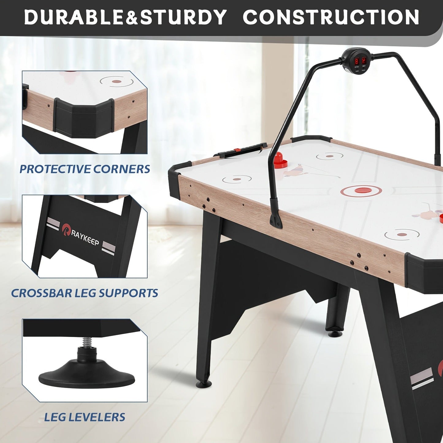 54-Inch Air Hockey Table with LED Scorer, Two Pucks and Two Pushers for Family Game Room Play