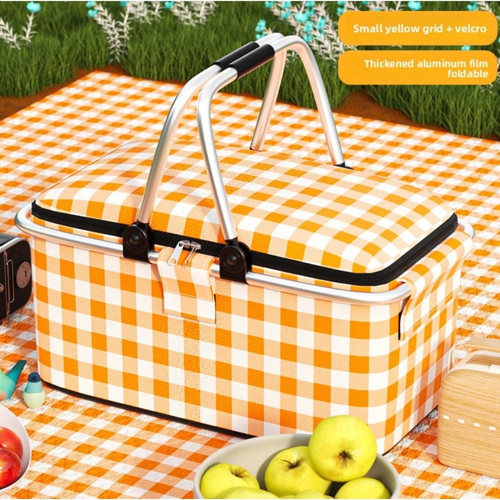 Aluminum-Frame Picnic Basket in Four Exact Fried-Egg, Kitten, Rabbit and Cherry Pattern Options