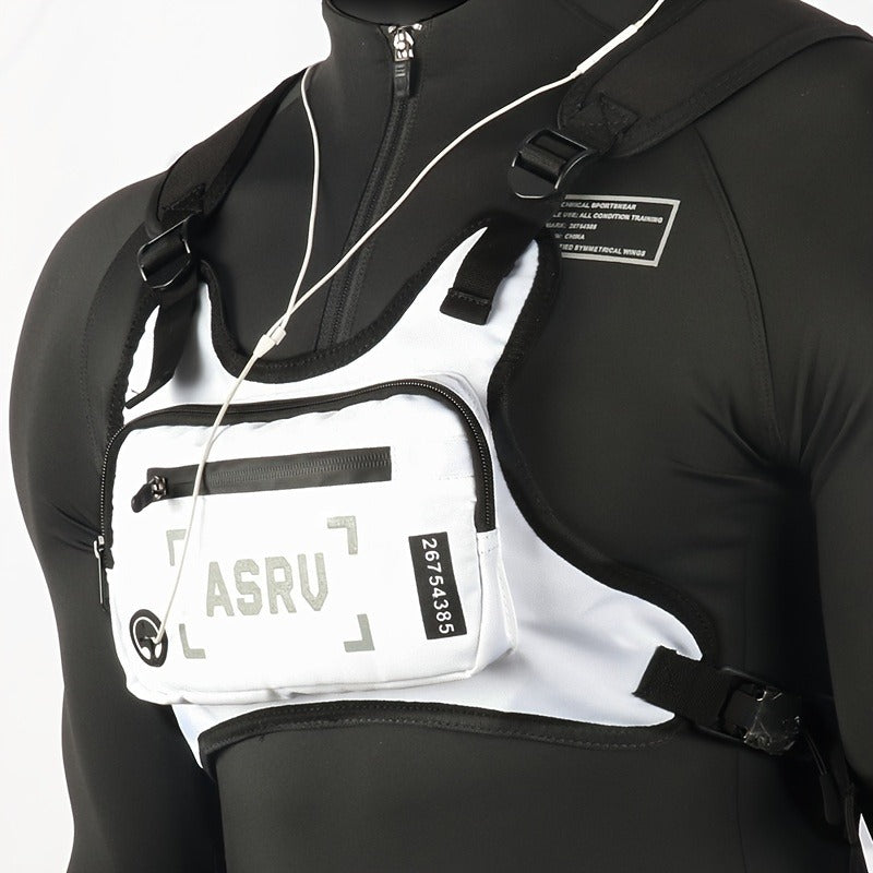 Contrast-Trim Running Vest Chest Pack with Adjustable Harness, Zipper Pockets and White or Black Choice
