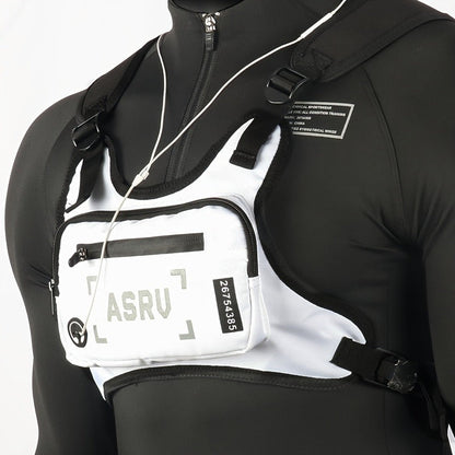 Contrast-Trim Running Vest Chest Pack with Adjustable Harness, Zipper Pockets and White or Black Choice