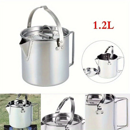 Stainless Steel Camping Kettle 1.2L Collapsible Hanging Portable Outdoor Teapot with Lid for Camping Hiking Picnic Backpacking Campfire Boiling Water Tea Coffee Lightweight Camp Cookware