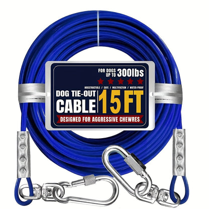 Dog Tie Out Cable for Yard Heavy Duty - Steel Wire Runner Leash with Swivel Hooks, Holds Up to 300 lbs, Anti-Tangle Dog Run Cable for Large Dogs Outdoor - S/M/L Sizes, 3 Colors