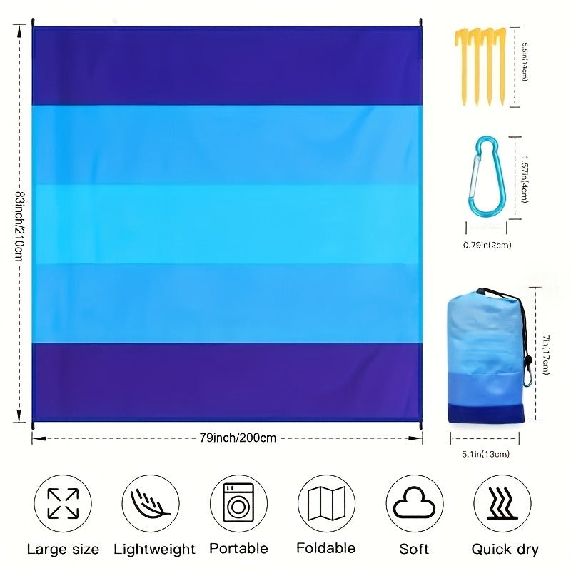 Gradient Beach Mat with Purple-to-Blue Design, Corner Loops, Drawstring Pouch, Stakes and 1- or 2-Piece Packs