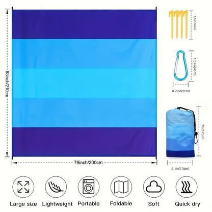 Gradient Beach Mat with Purple-to-Blue Design, Corner Loops, Drawstring Pouch, Stakes and 1- or 2-Piece Packs