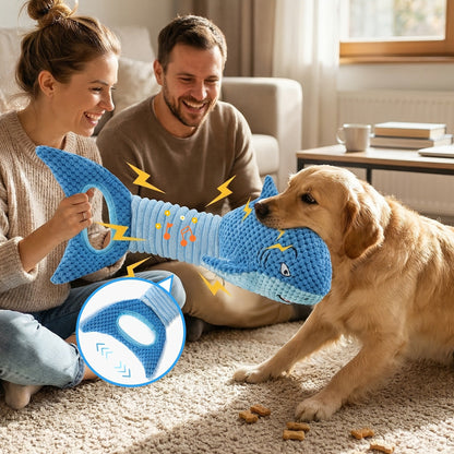 Plush Shark or Platypus Dog Toy with Crinkle Texture, Squeaker and Three Checkout Animal Designs
