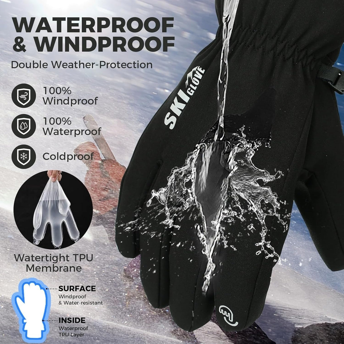 Black Full-Finger Winter Gloves with Touch-Panel Fingertips and Complete S, M, L and XL Size Options