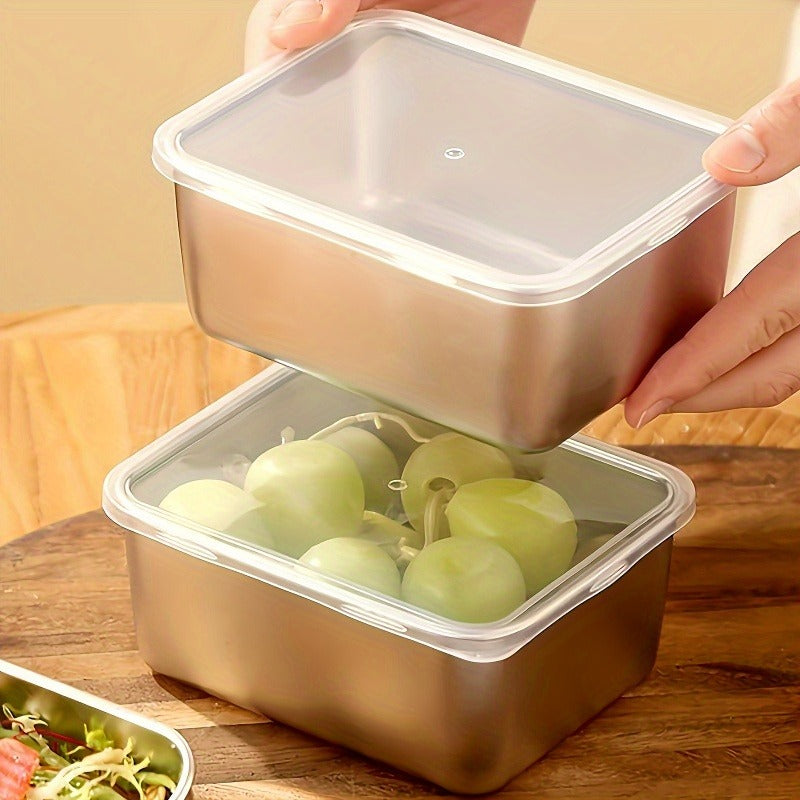 Food Storage Containers Six-Piece Stainless Steel Square Set with Secure Lids for Fridge and Dishwasher Use