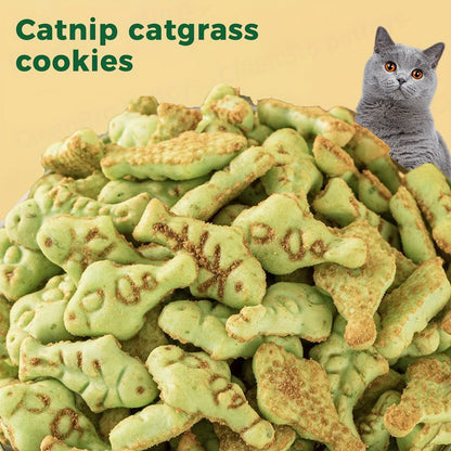 150 g Catnip and Cat-Grass Cookie Treats with Shaped Pieces and Pictured Ingredient Panel Pictured